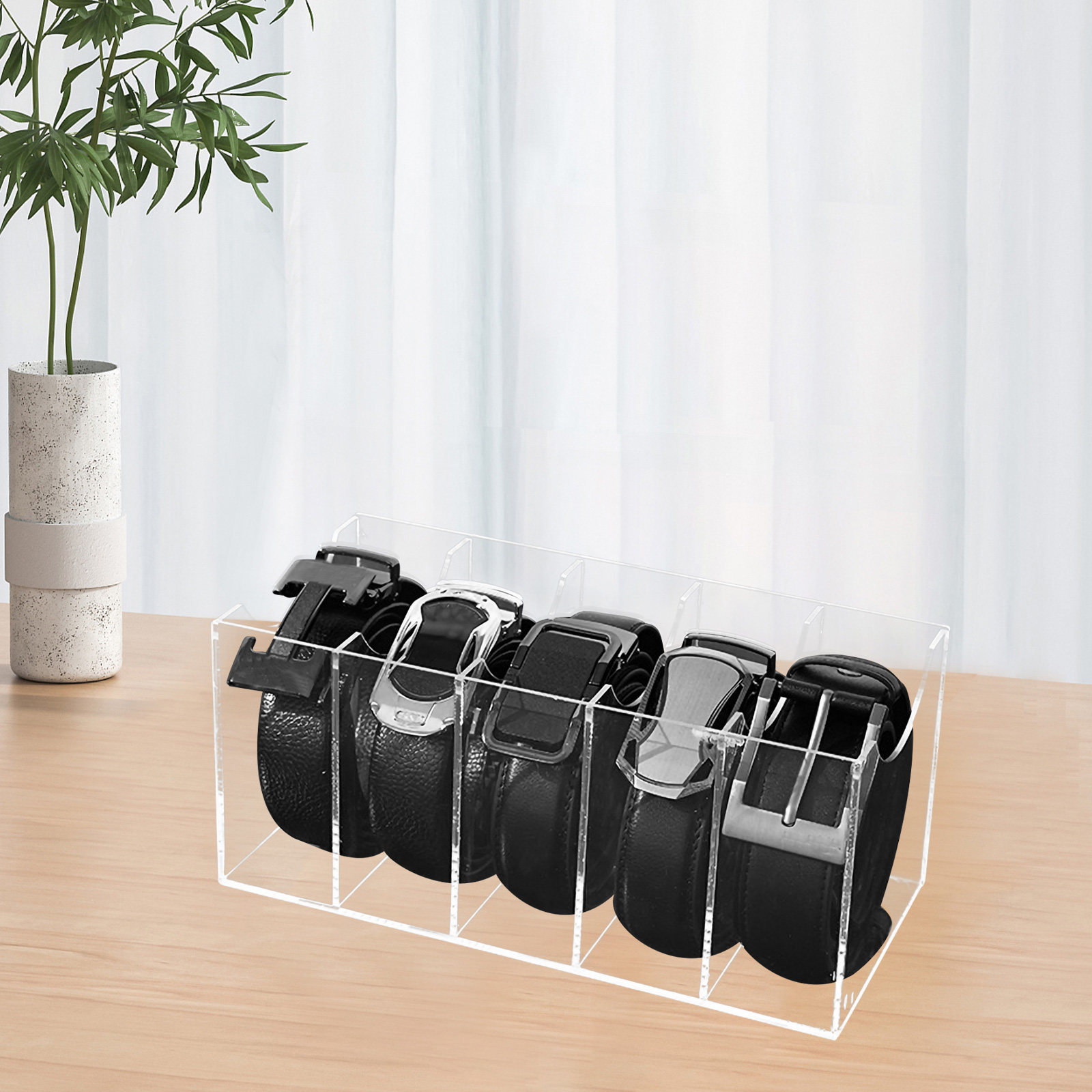 Display Case Acrylic - 5-Compartment Acrylic Belt Organizer Clear Storage