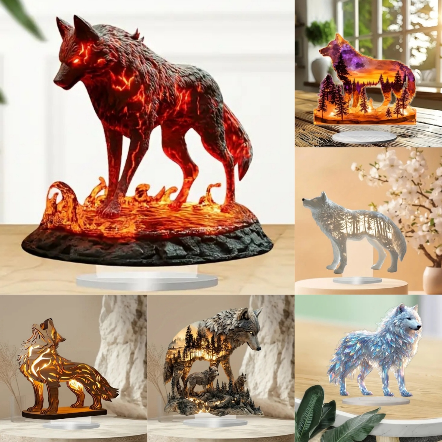 Flame Wolf Statue,2D Flat Acry - Display Case Acrylic avis et prix