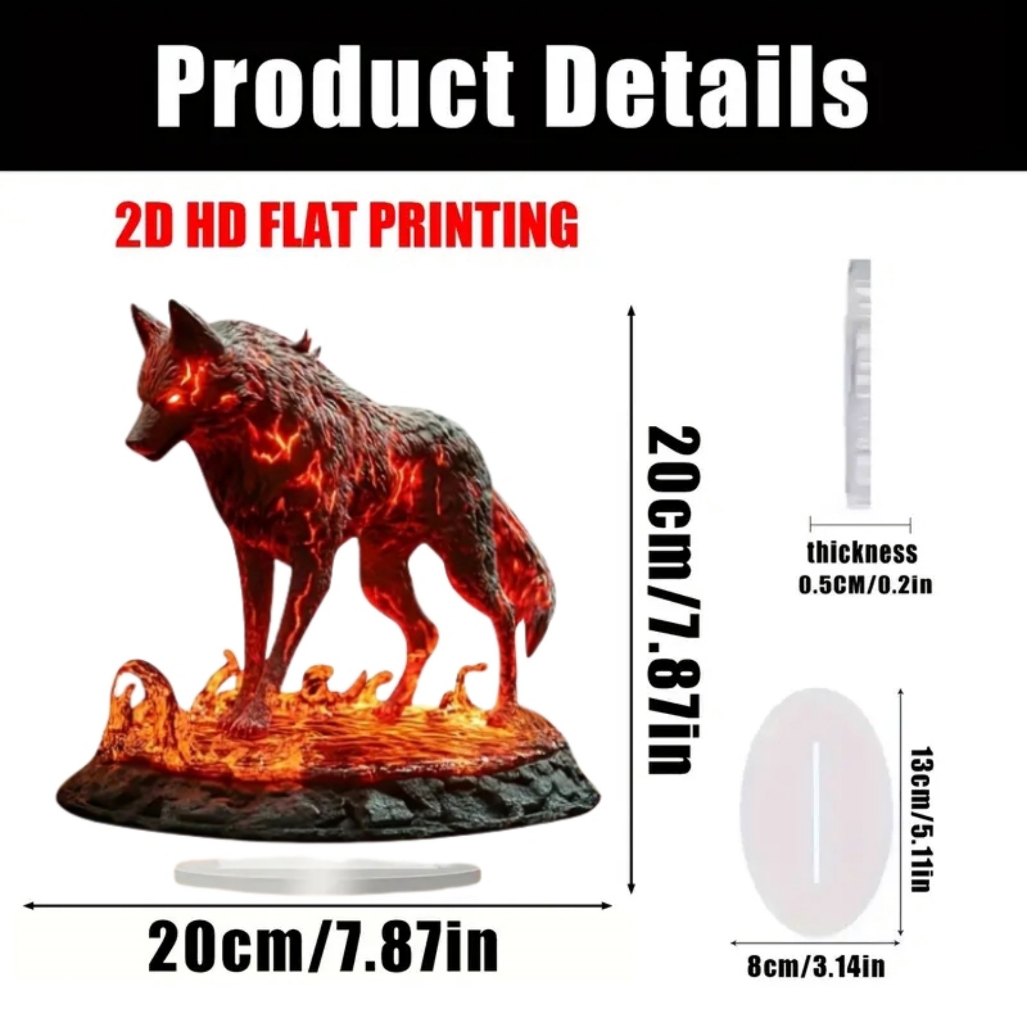 Flame Wolf Statue,2D Flat Acry - Display Case Acrylic avis et prix